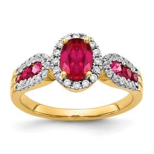 14k Yellow Gold Diamond and Oval Red Ruby (July Birthstone) Ring (Size 7)